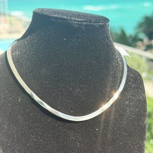 Vintage 925 Sterling Silver Diamond Cut Omega Collar Necklace Choker, Italy, 14”